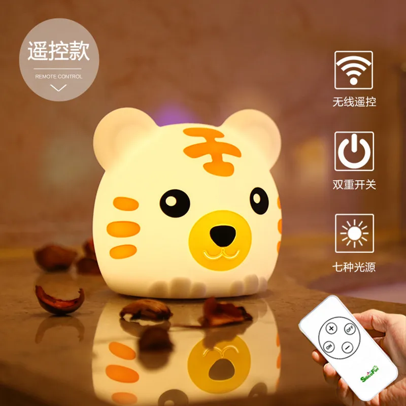 

Led Night Light Colorful Tiger Silicone Lamp Bedroom Creative Dream Bedside Table Lamp Rechargeable Pat Light Kawaii Room Decor