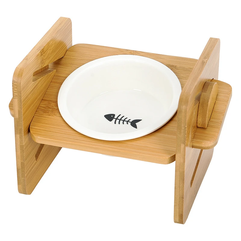 Регулируемая по высоте миска для домашних животных бамбуковая полка