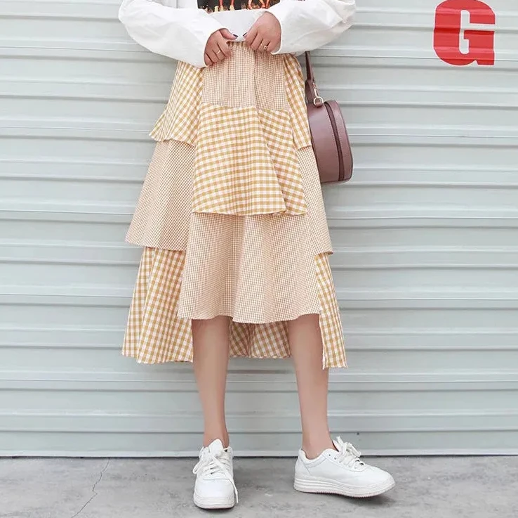 

Cake A-line skirt women's 2021 new spring and summer medium length Chiffon Skirt Print Cotton empire Casual long skirt