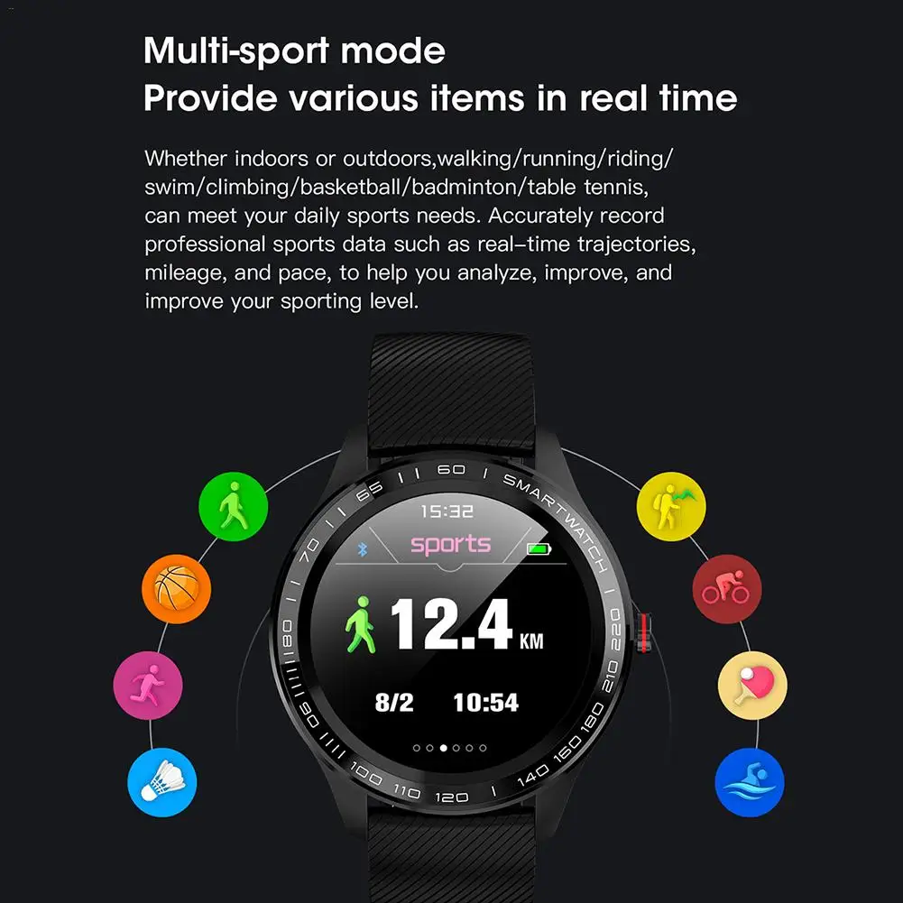 Sports Pedometer L9 Bluetooth Men Fitenss Smart Watch Cardiogram PPG HRV Heart Rate Monitor IP68 Waterproof Walk Health Bracelet