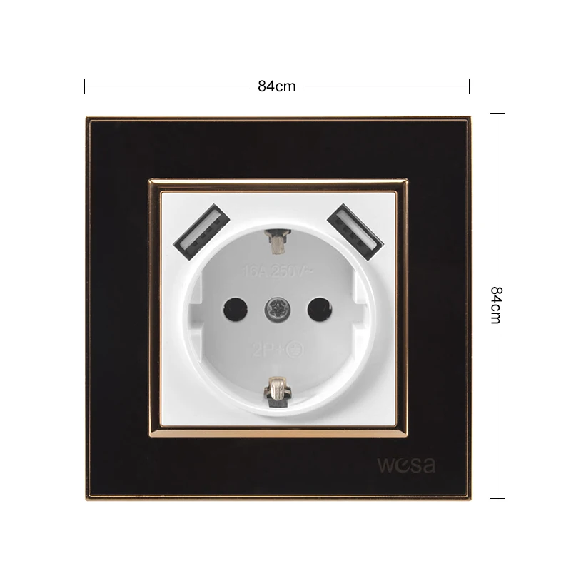 

Fast EU Double USB One Socket Black Acrylic Patch Frame European Standard Wall Adapter 5v 2A Connector Output With USB Socket