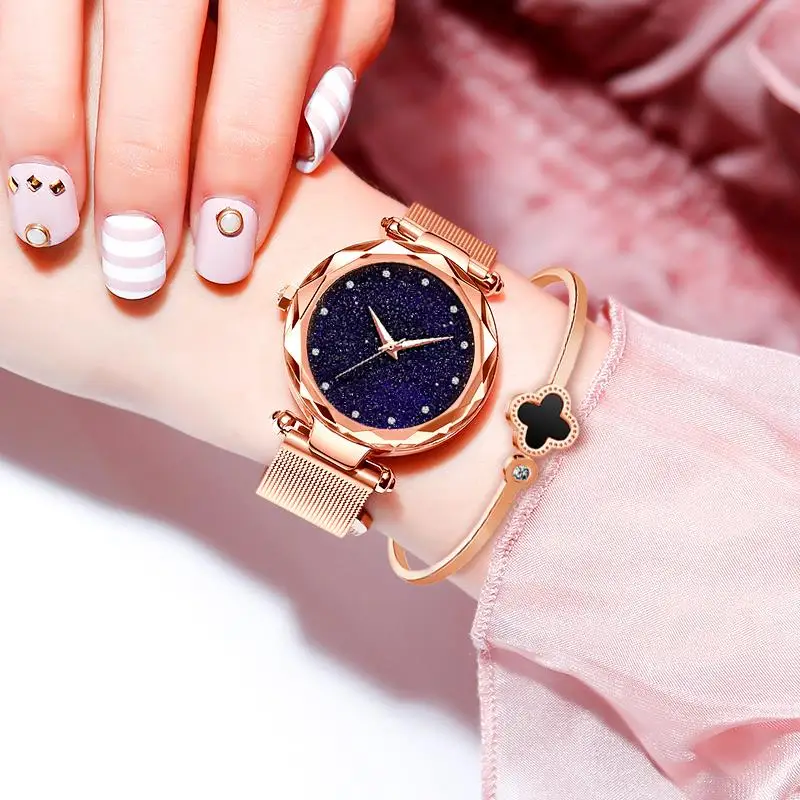Женские часы с бриллиантами и браслетом женские звездного неба магнитная сетка