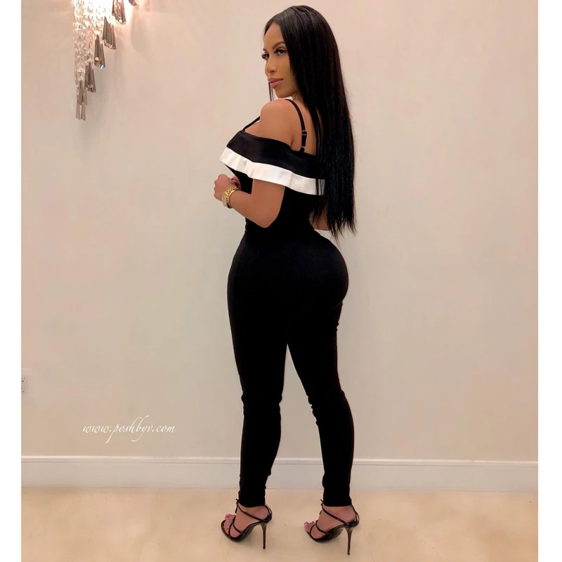 Женский Облегающий комбинезон с открытыми плечами черный сексуальный глубоким V