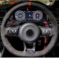 wcarfun custom diy steering wheel cover leather suede for volkswagen golf r mk7 vw golf 7 gti vw polo gti scirocco 2015 2016