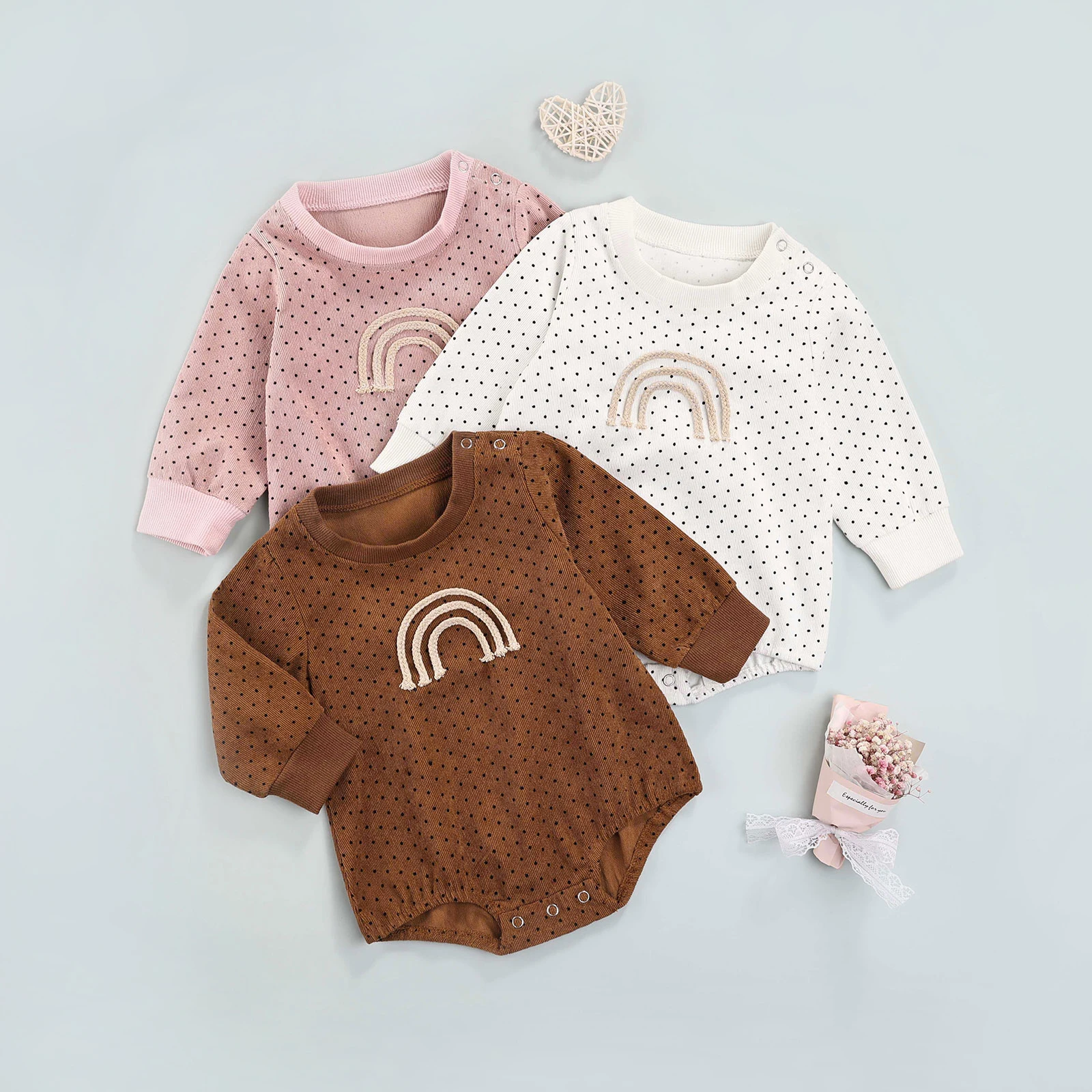 

Autumn Newborn Infant Casual Playsuits Jumpsuits Baby Girls Rainbow Dot Pattern Long Sleeve O-Neck Rompers Bodysuits Outfits