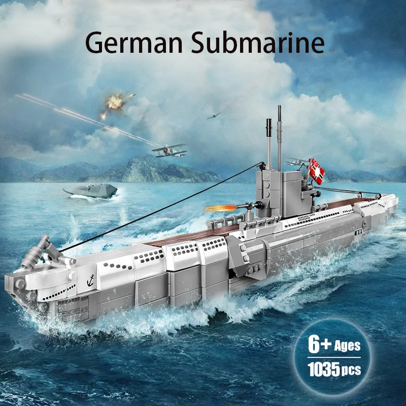 

1035pcs Military German Submarine U-48 Boat Model Building Blocks Navy Speed Boat Ship Bricks DIY Birthday Children Toys Gifts
