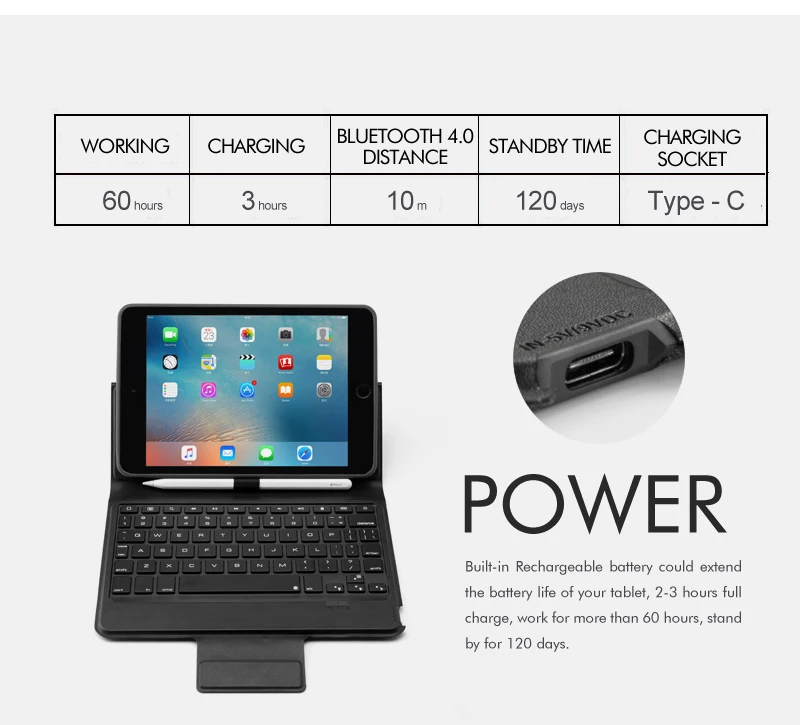 [Новинка] 4,0 Беспроводная bluetooth-клавиатура для iPad mini 4/5, кожаный чехол Премиум+ все в дизайне+ 7 цветов подсветки