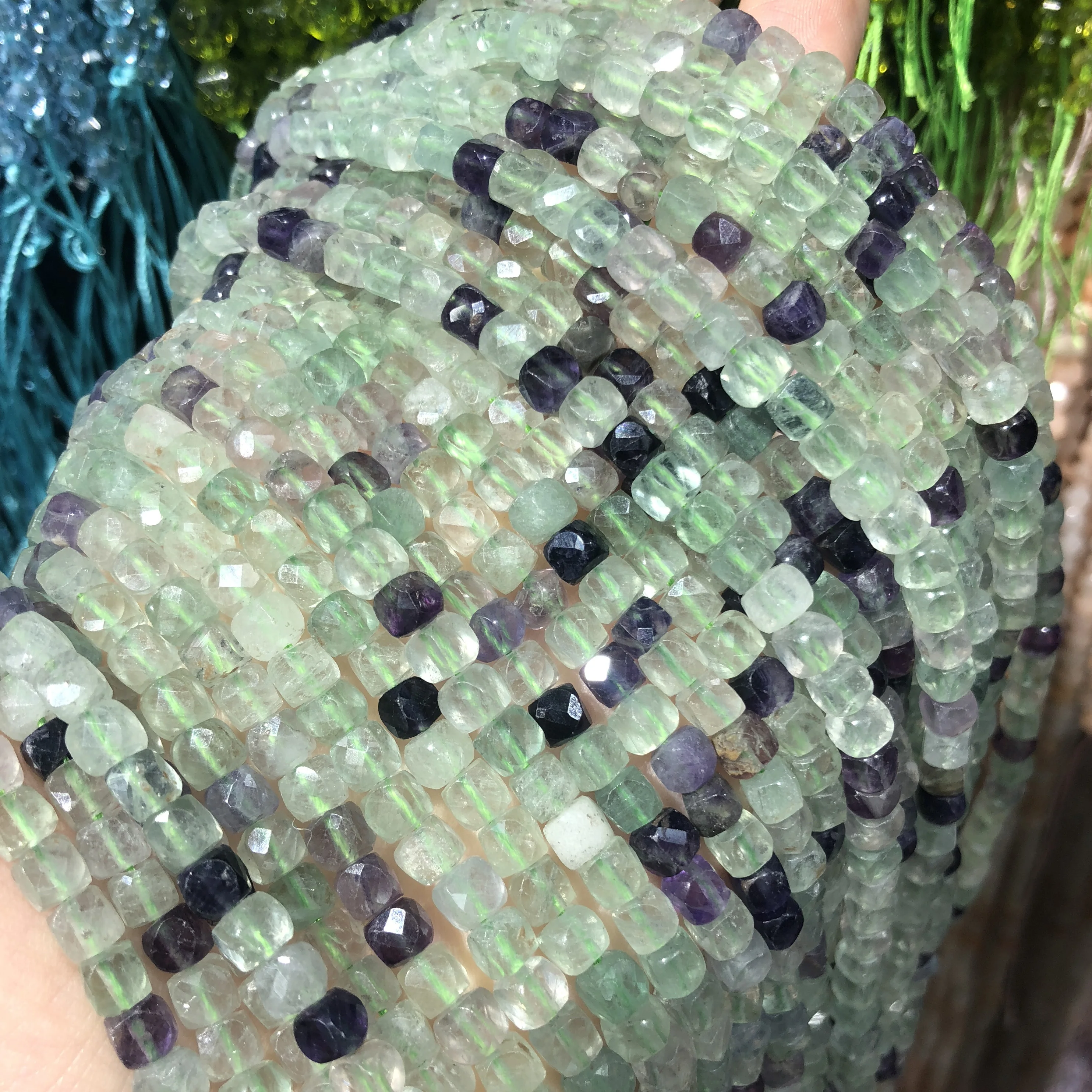 Бусины из натурального камня цветные граненые бусины флюорита Квадратные