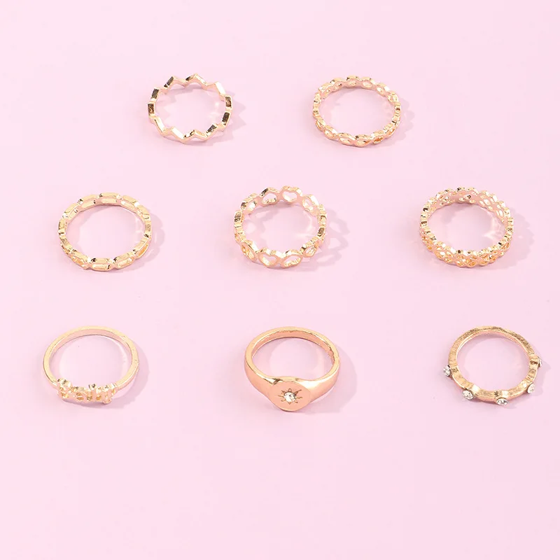 

8Pcs/Set Women Fashion Gold Love Letter Baby Rings Sets For Women Luxury Vintage Hollow Opening Rings Set for Women Jewelry Gift