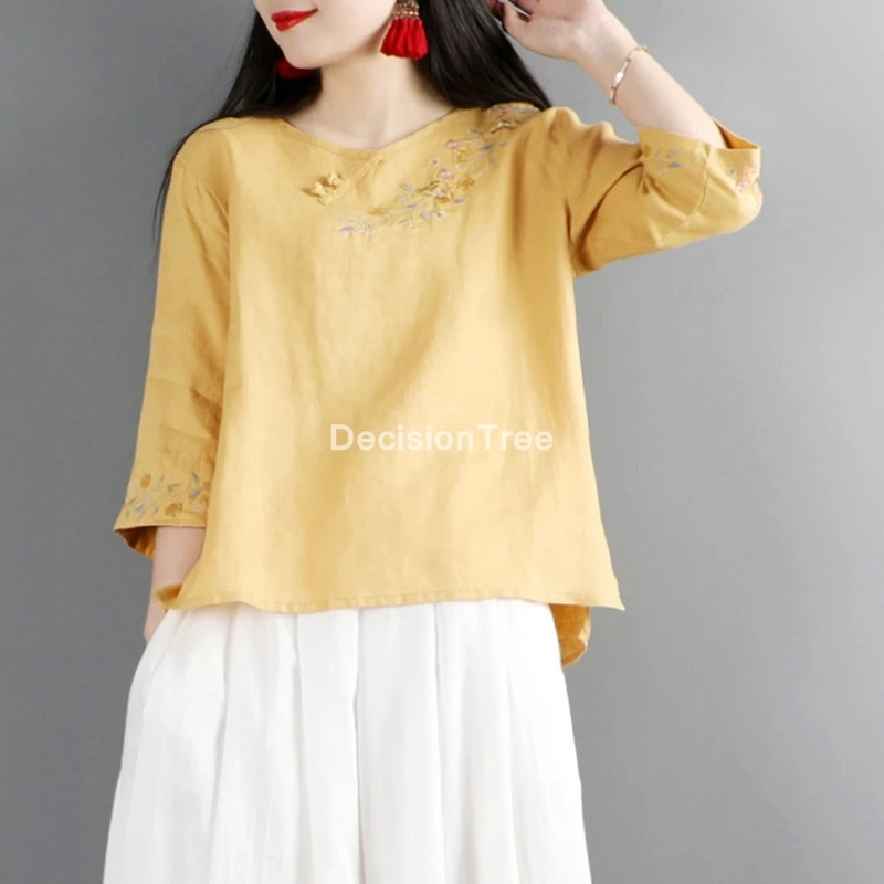 Хлопковая и льняная шифоновая блузка в китайском ретро-стиле женский свободный