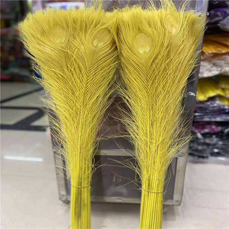 

Sale 100pcs/lot Peacock Feathers for Crafts Yellow 70-80cm/28-32inch Peacock Feather Diy Christmas Decoration Plume