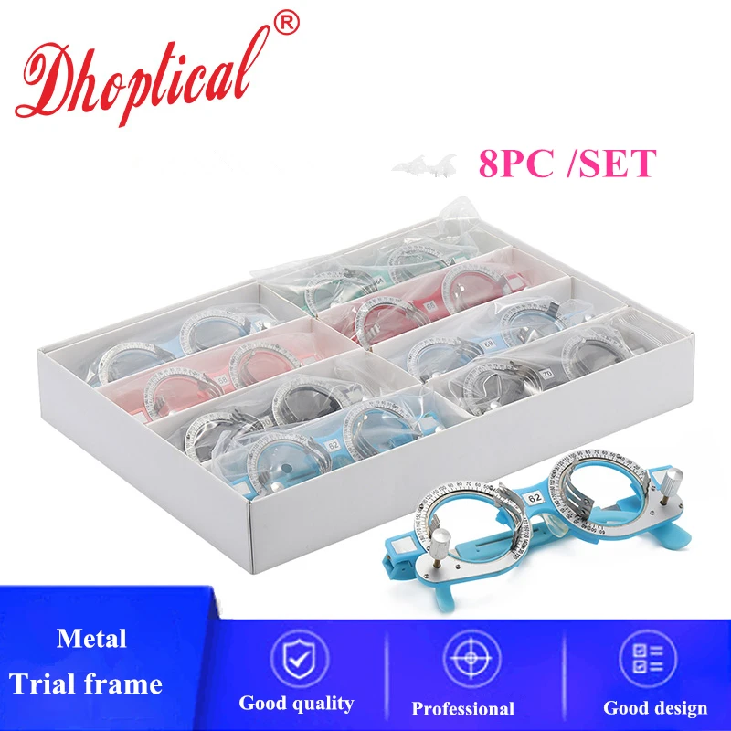 shipping matel trial frame set ,colorful trial frame set 56mm~70mm 8pcs eyeglasses trial set good quality