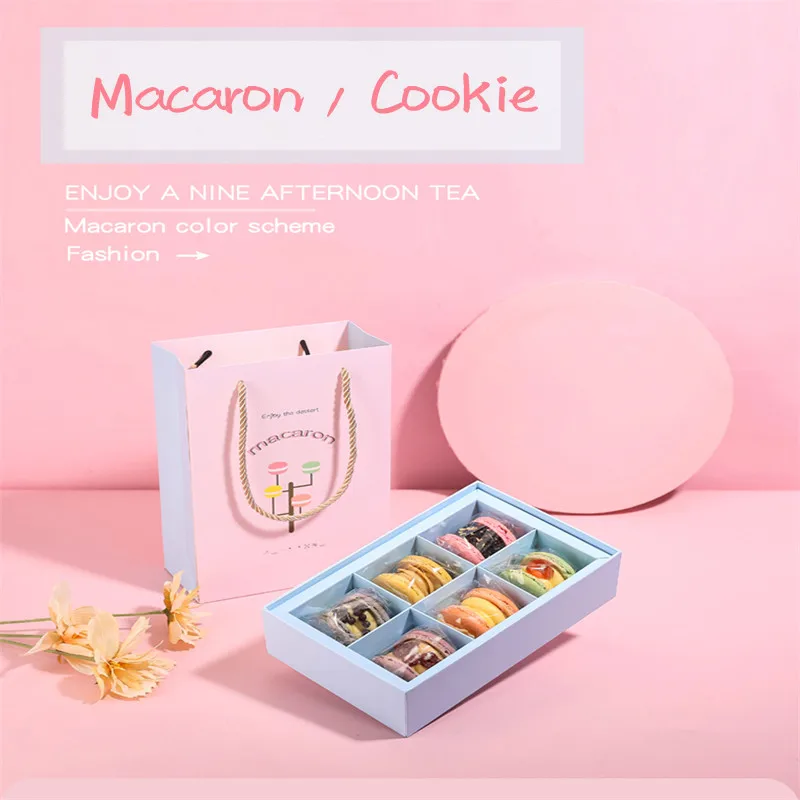 

1set Cardboard Macaron Cookies Box Bag Cake Packing Dessert Gift Biscuit Packaging Boxes Baking Chocolate Paper Box Party Props