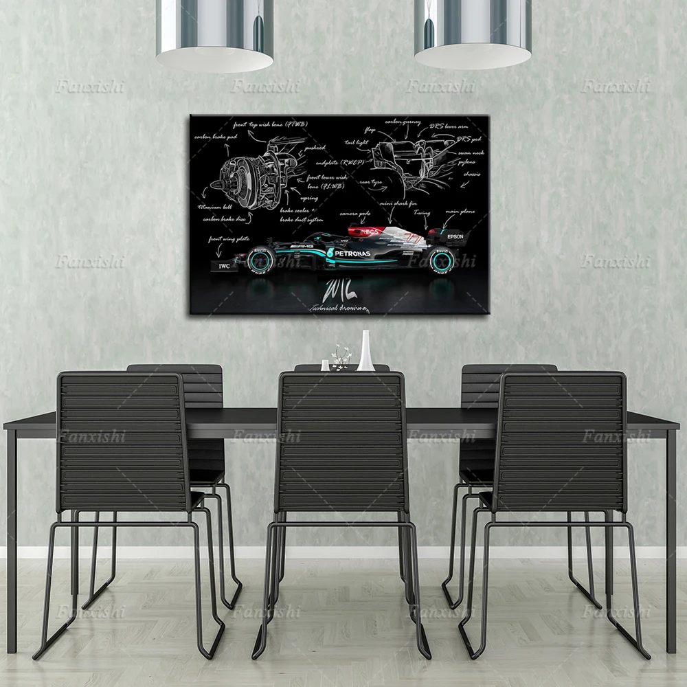 2021 W12 F1 дизайн автомобиля постеры и принты Чемпион настенное Искусство Холст