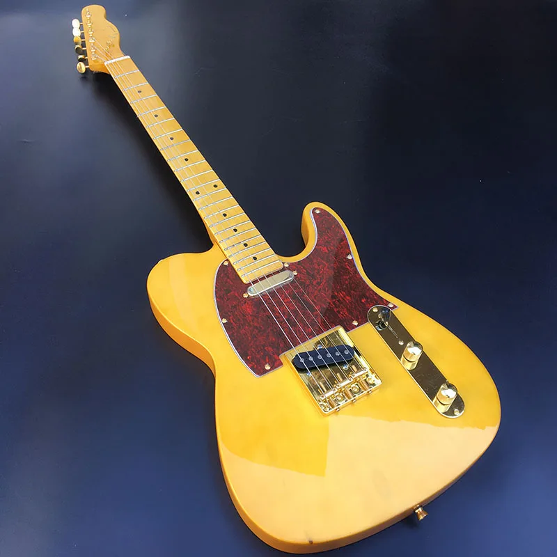 

Good Quality TL Electric Guitar Red Tortoise Shell Pickguard Gold Hardware Yellow Color Fast Shipping can be customized