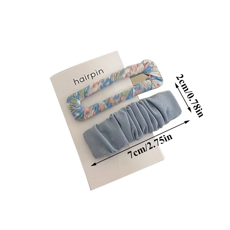 

2pcs Girls Sweet Floral Print Chiffon Fabric Bobby Pins Pleat Rectangle Hairpins Simple Hair Clips Side Clip Fashion Barrettes