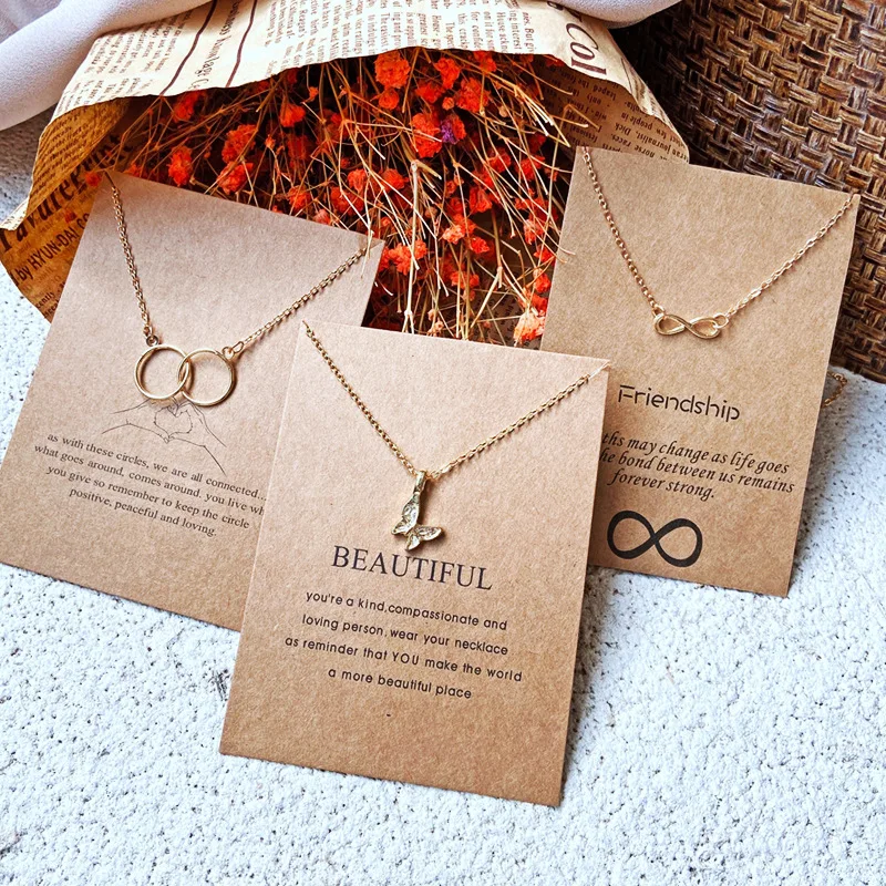 

VILAGE New 2021 Creative Paper Card Simple Circle Clavicle Chain Retro Letter Paper Card Butterfly Necklace Party Jewelry