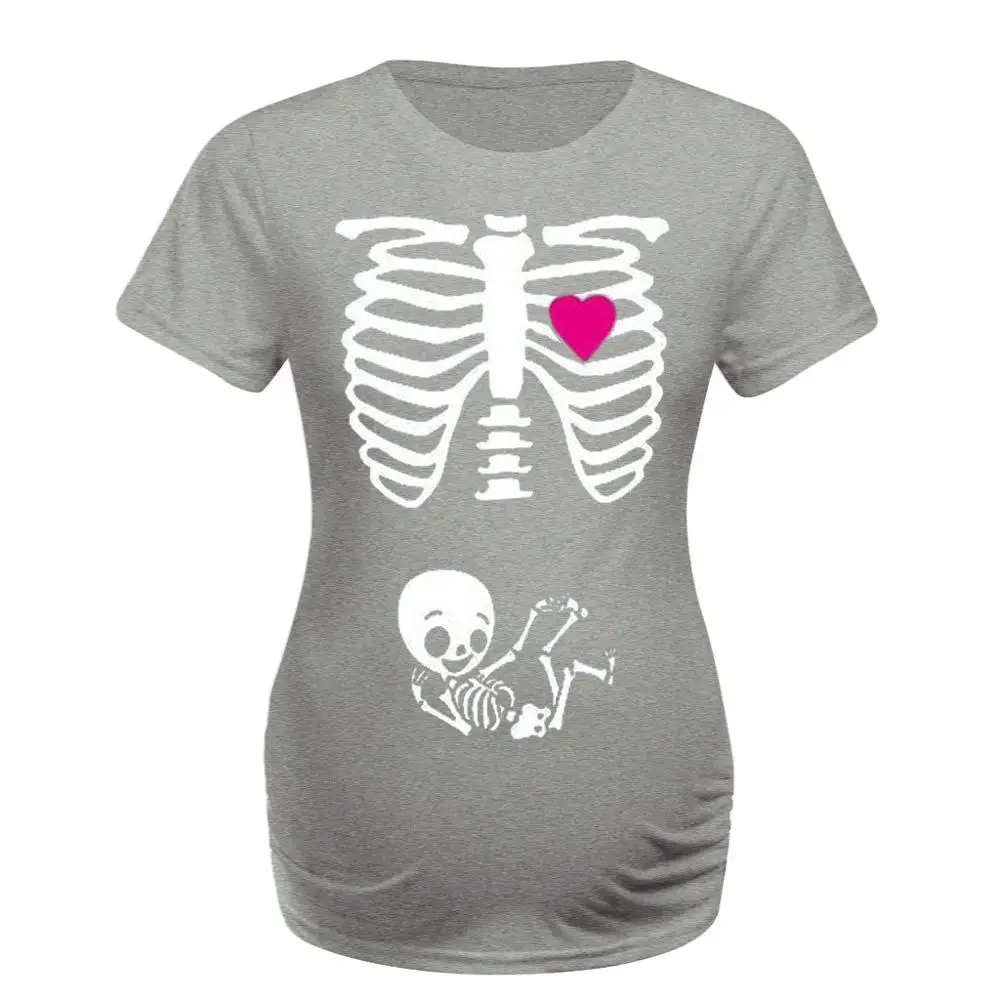 

Women Maternity Clothes Halloween Theme Short Sleeve Skeleton Print Tops Funny T-shirt Pregnant Casual Clothes 2019 Newest