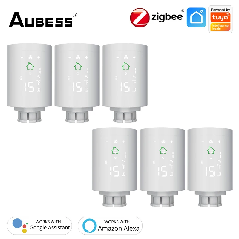 

Программируемый термостат AUBESS ZigBee3.0, мини-привод радиатора, 6 шт., регулятор температуры, голосовое управление