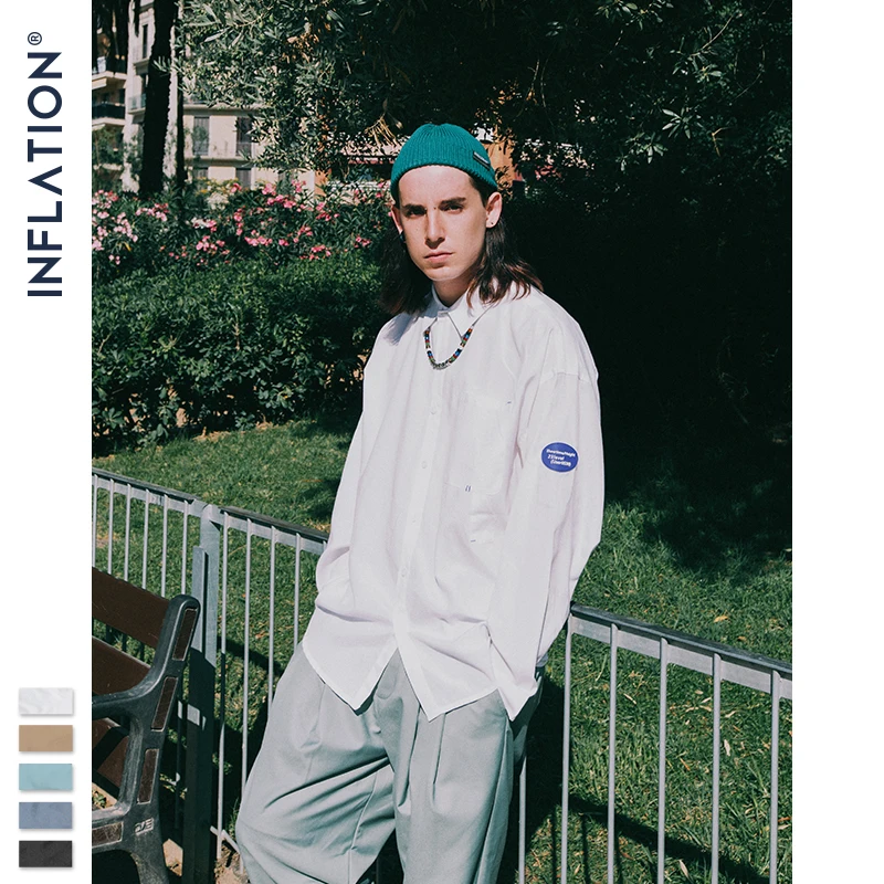 Инфляция дизайн свободный крой Супер длинная линия мужская рубашка сплошной