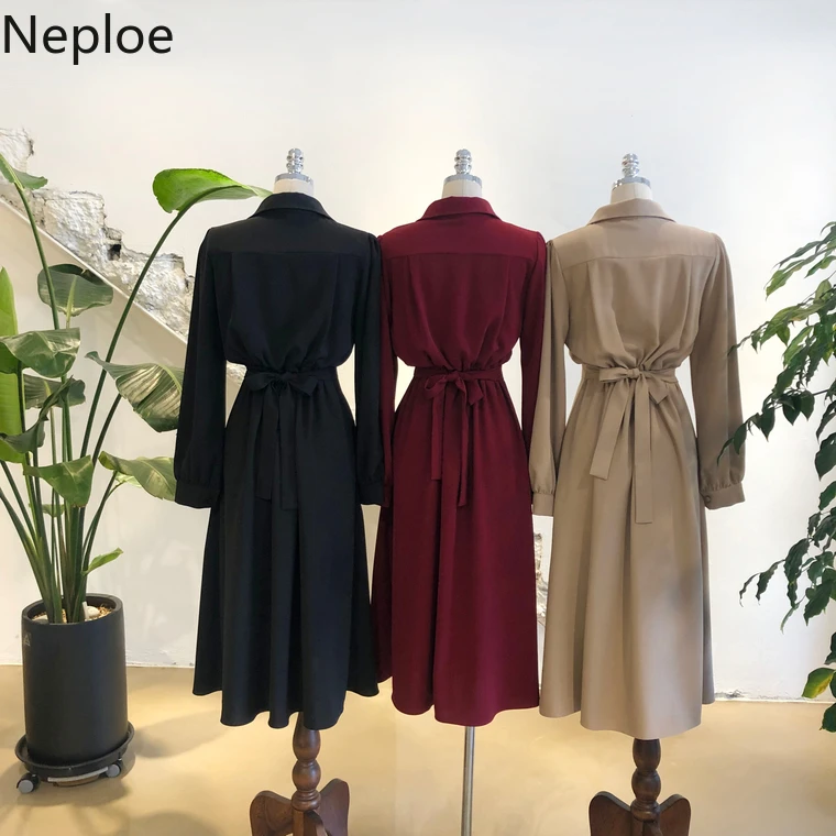 Neploe корейское шикарное темпераментное длинное платье ниже колен высокая талия