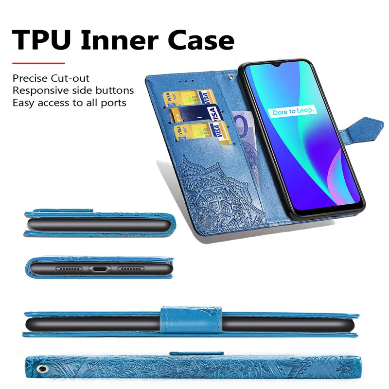 For Realme C15  Case 3D Luxury Datura Leather Luxury Wallet Magnetic Flip Rubber Case For Realme C15 Cover ForRealme C11 C12 C15