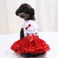 fashion lace puffy princess dress wedding dress for small medium dogs soft wedding skirt dot bowknot mesh pet clothing