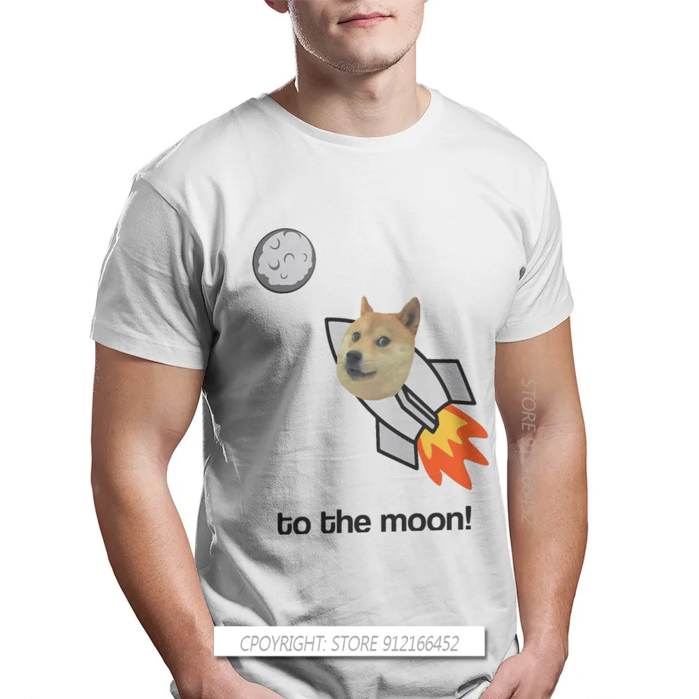 

Doge To The Moon Crew Neck TShirt Dogecoin Cryptocurrency Miners Meme Pure Cotton Classic T Shirt Men Tops New Design Oversize