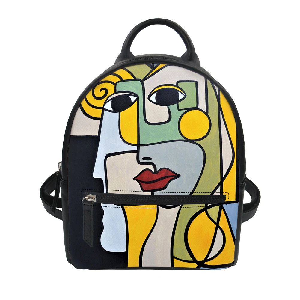 

Abstract Pattern Painting Women Mini Backpack Girl PU Leather Sack Female Casual Shoulder 3D Print Bag Personality Customized