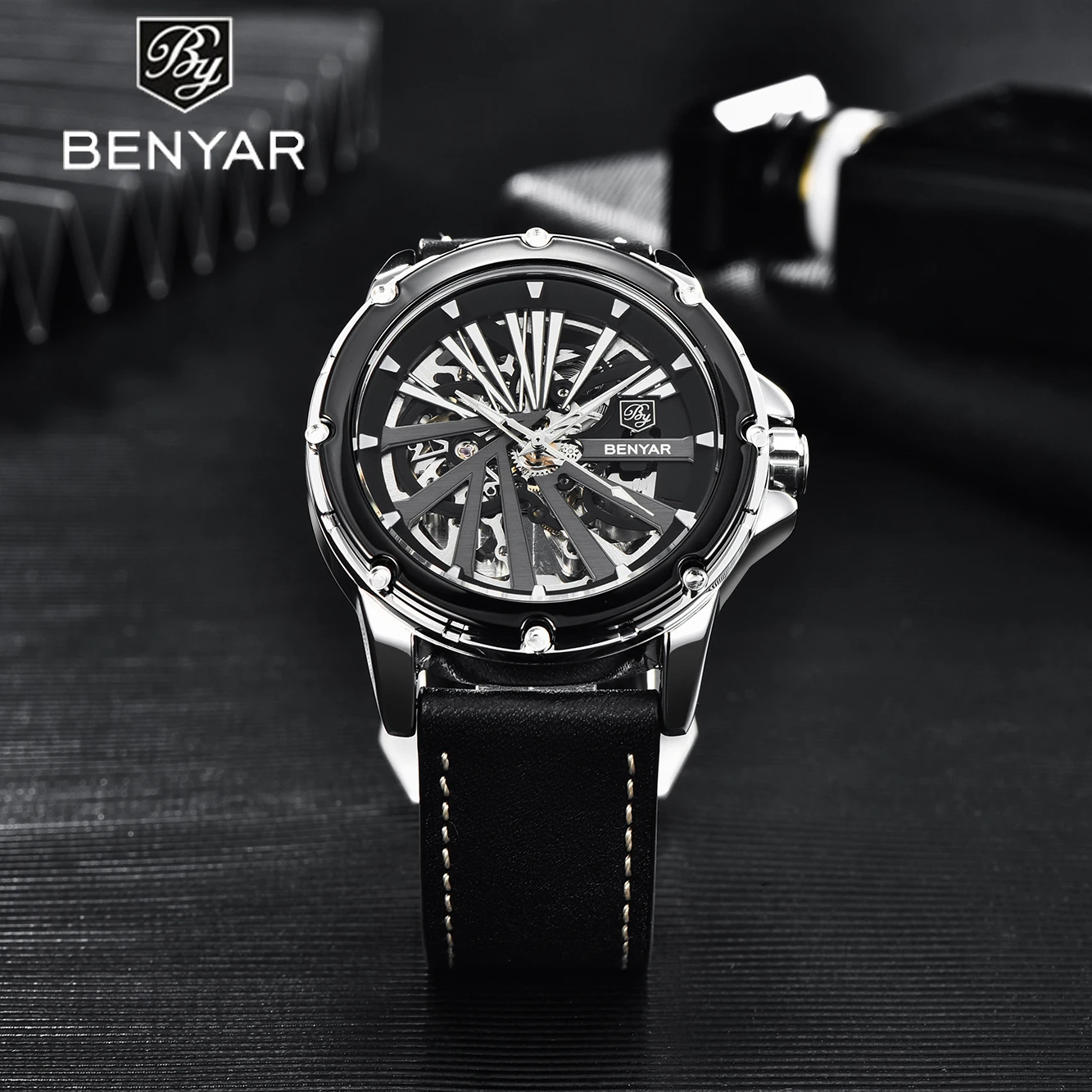 2021 Benyar New Simple Fashion Men's Automatic Mechanical Watch Waterproof High Quality Leather Night Light Watches Reloj Hombre