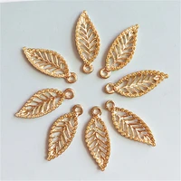 10 pcslot golden hollow leaf pendant buttons alloy accessories jewelry diy handmade hair accessories bracelet sewing craft
