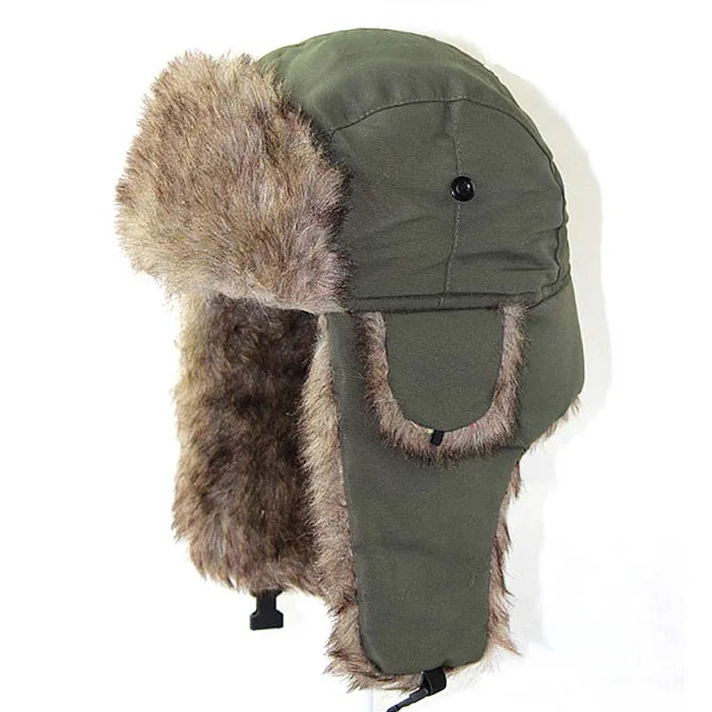 C--Army Green Зимние, Осенние, модные, русские, мужские, теплые меховые шапки-бомберы, плотные, Утолщенные, шапки-ушанки, Leifeng, одноцветные, зимние шапки, теплые - Цвет: C--Army Green