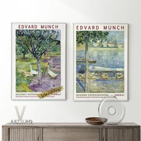 edvard munch colored drawing landscape retro poster illustration art exhibition wall picture home decor canvas painting gift