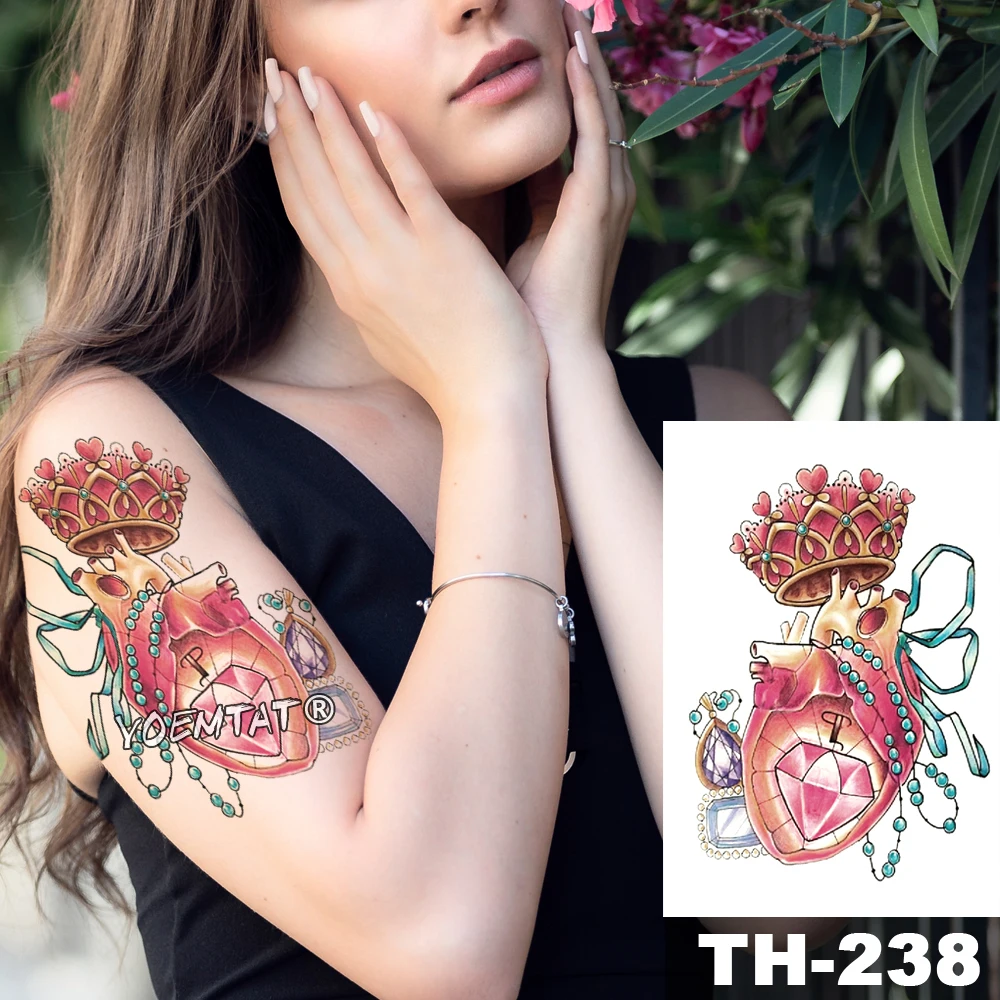 

Waterproof Temporary Tattoo Sticker Gemstone Pearl Heart Crown Pattern Water Transfer Body Art Flash Fake Tatoo