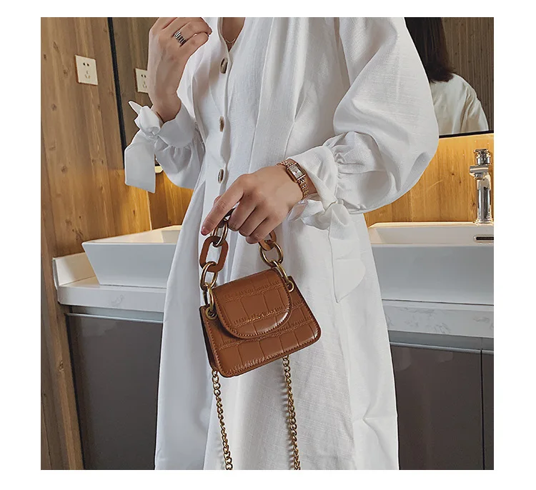 Fashion Mini Saddle Women Shoulder Bags Designer Brand Acrylic Chain Handbags Luxury Pu Leather Female Crossbody Bag Small Purse