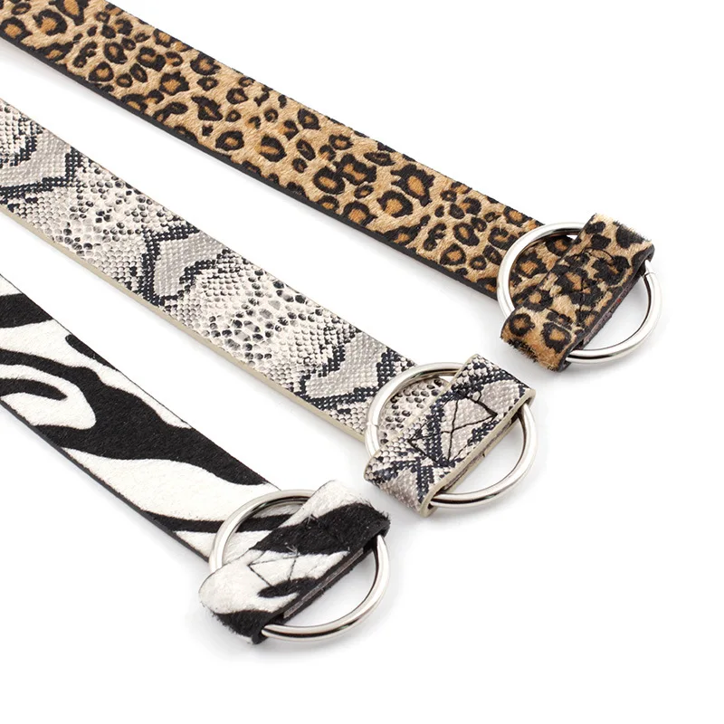 

2021 Fashion Leopard Belt Women Snake Zebra Print Thin Horsehair Waist Belt PU Leather Gold Ring Buckle Belts for Ladies Female
