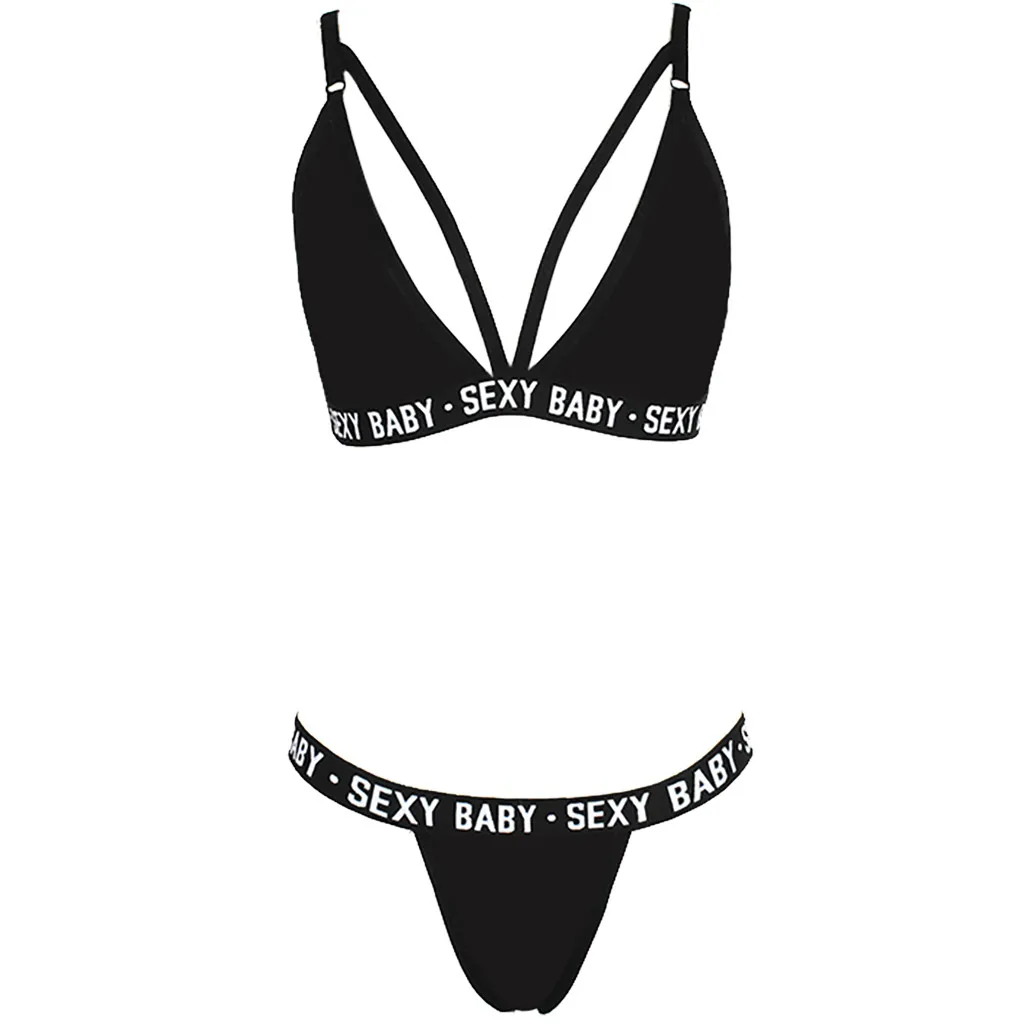 

Bikinis Women's Swimsuits Swimwear Fashion Women Letter Solid Patchwork Sexy Lingerie Underwear G-string Set Ropa De Mujer