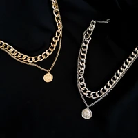 hip hop style creative daily wear simple metal texture necklace beautiful street shot elegant alternative double layer necklace
