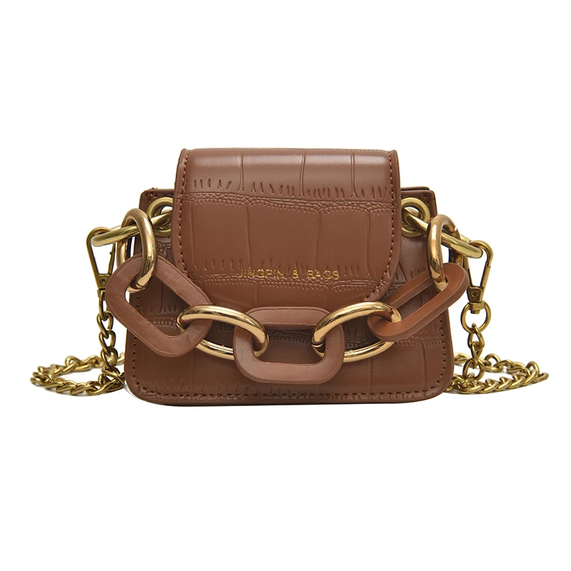 Модная кожаная сумка-седло с полукруглой цепочкой для женщин маленькие сумки на