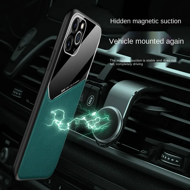 

Suitable for IPhone12 Mobile Phone Case Lens Full Package Creative Fine Hole Tpu Leather Magnetic Absorption Protective Cover