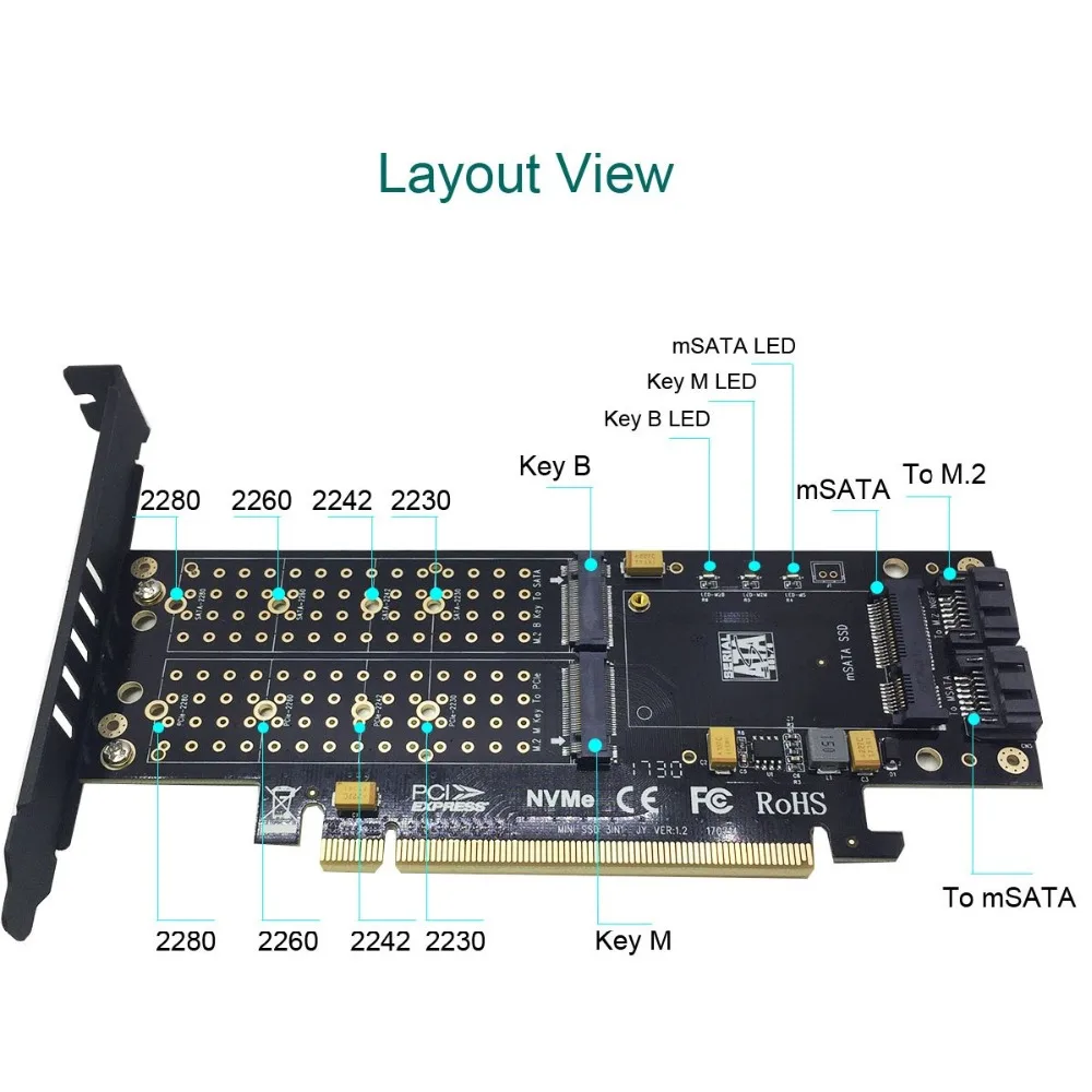 3 в 1 PCI E 0 X16 к NGFF M.2 NVMe AHCI SSD адаптер карта для ключа M B mSATA твердотельный накопитель с