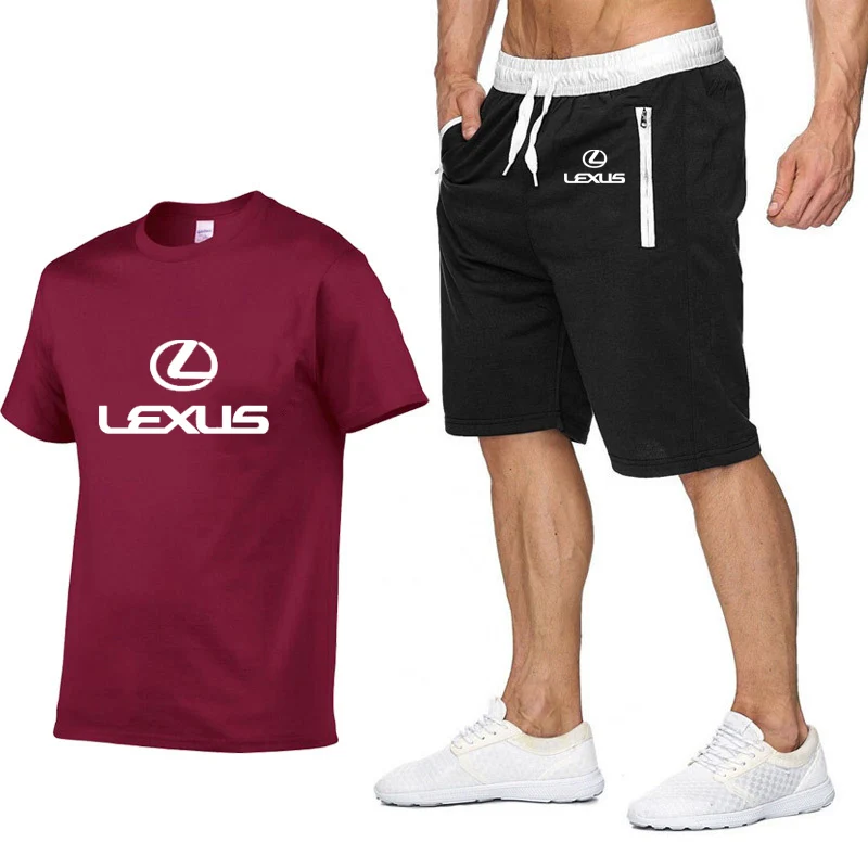 

Summer men's short-sleeved suit Lexus logo men's T-shirt hip-hop Harajuku high-quality cotton T-shirt shorts casual sportswear s