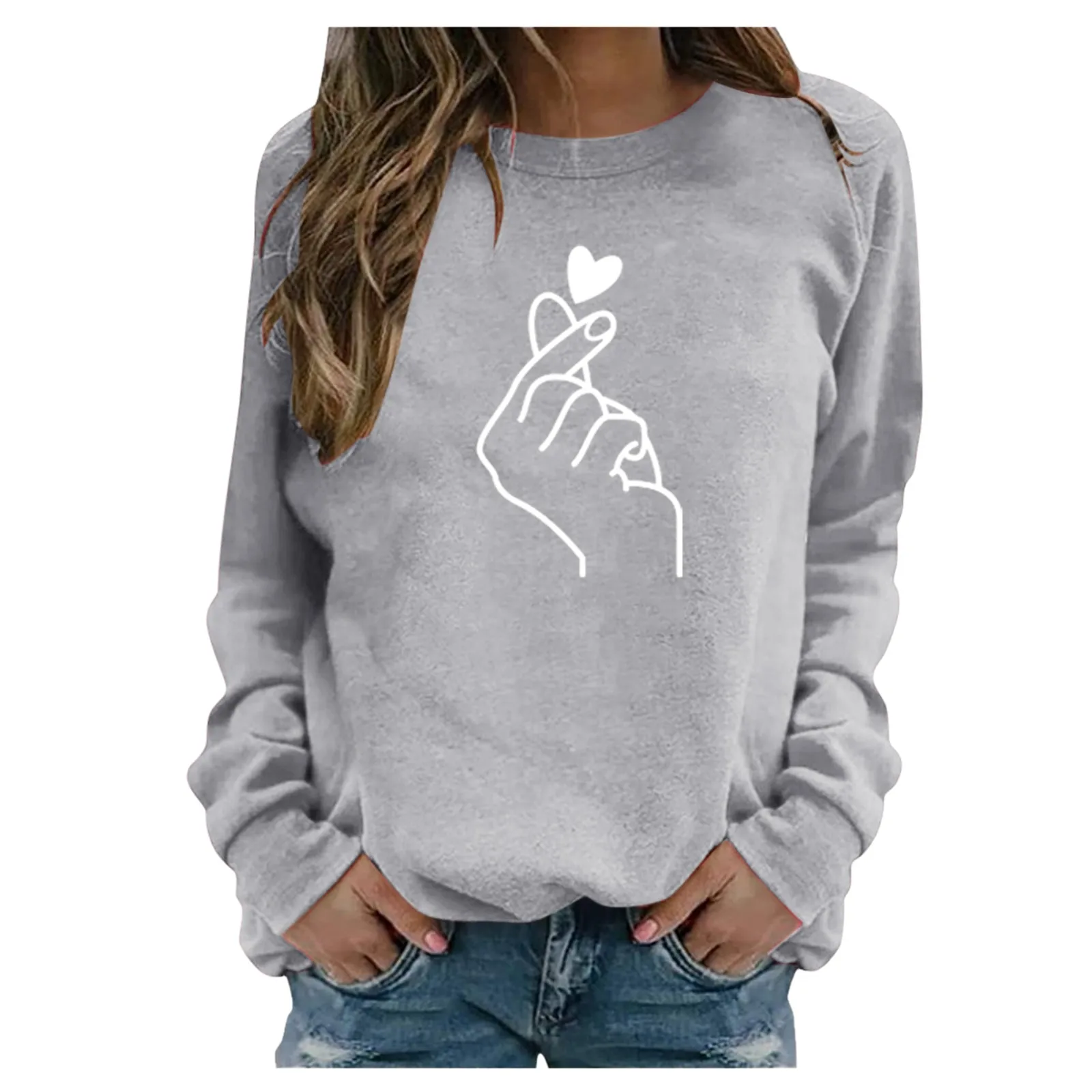 Plus Size Hoodie Women Fashion Finger Heart Printed Ladies Casual Long Sleeve Sweatshirt Pullover Hoodies Tops Blouse Sudaderas