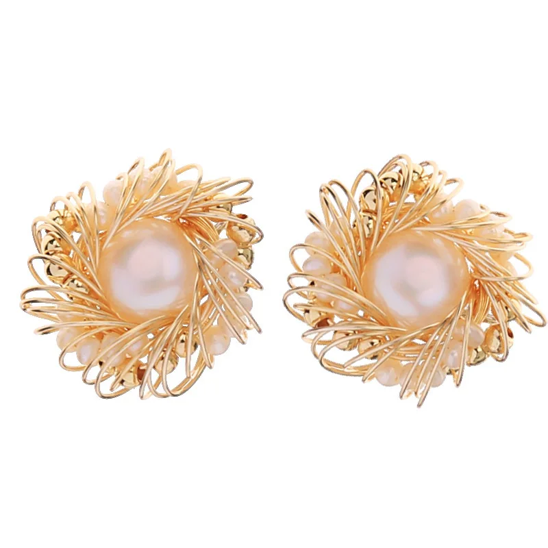 

MOGAKU FreshWater Pearl Stud Earrings Women Fashion Design Handmade Ear Jewely Party Wedding Engagement Earrings Girls Gifts