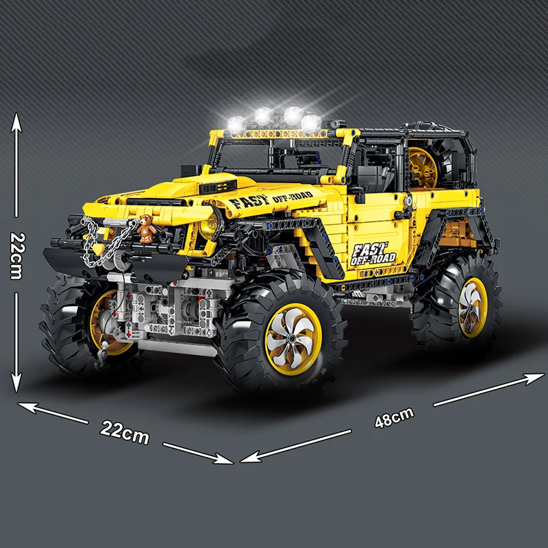 

New MOC High-Tech Pink And Yellow Jeeped Wranglers Rubicon Model Bricks Creative Off-Road Building Blocks Toys for Kids Gifts