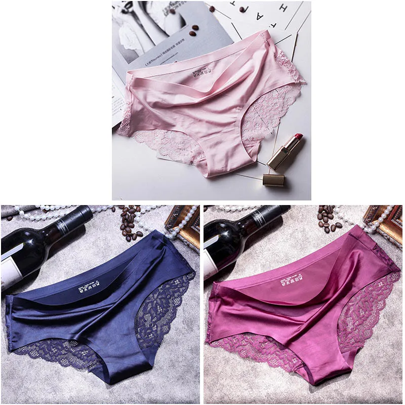 pink blue purple 3 шт./лот, женское сексуальное нижнее белье, дышащие прозрачные трусики для женщин, хлопковые женские кружевные трусики - Цвет: pink blue purple