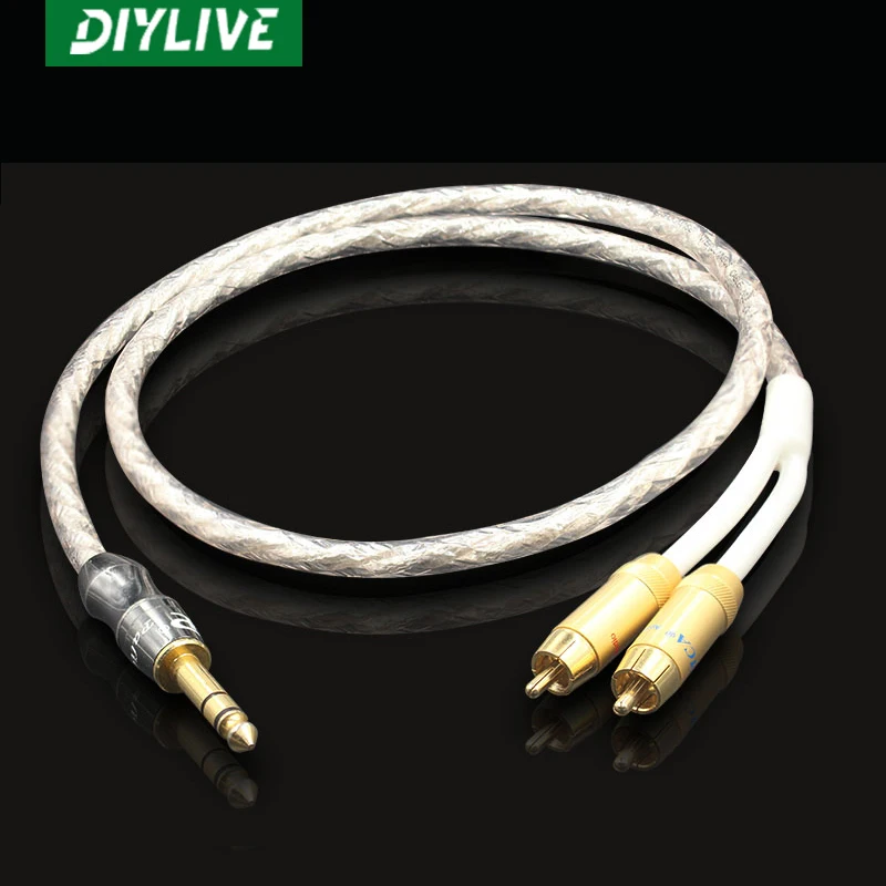 DIYLIVE MCA silver plated 6.35mm three core 6.5 RPM 2 RCA dual lotus head audio cable