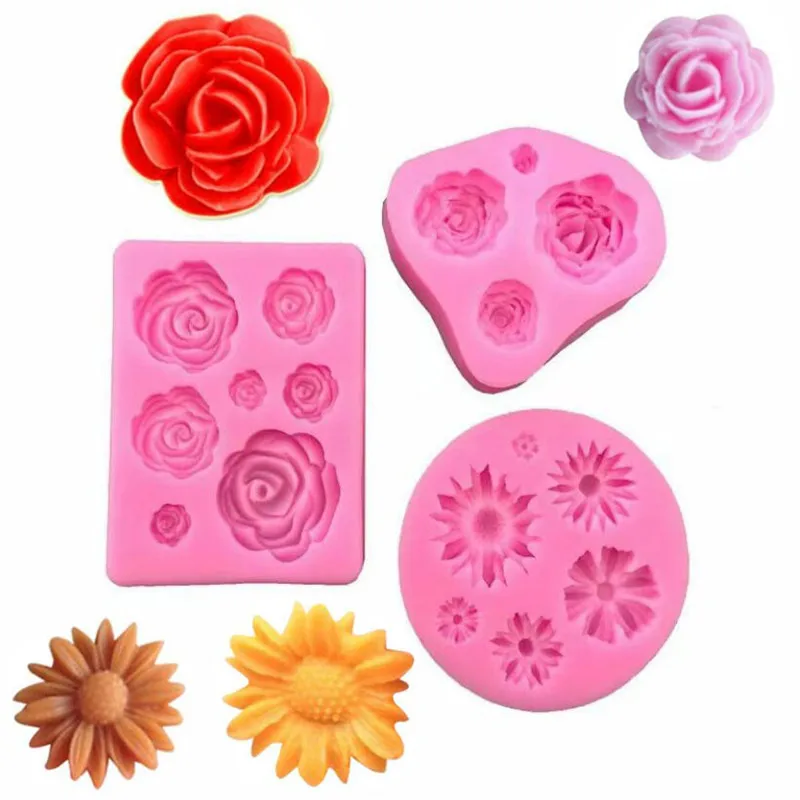 

Small Flower Fondant Cake Silicone Mold Cake Decoration DIY Baking Flowers Rose Chrysanthemum Daisy Chocolate Mold Soap Mold