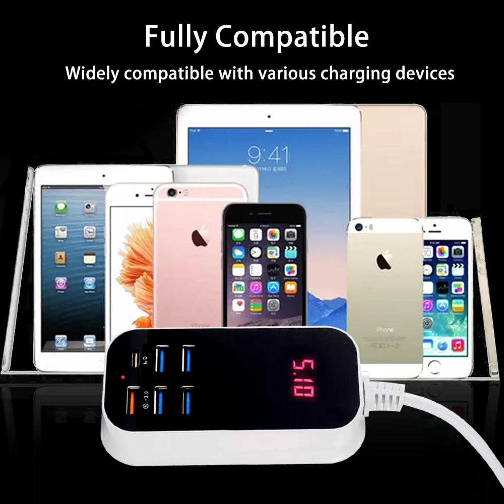 Сетевое зарядное устройство с 6 USB-портами USB Type-C и цифровым дисплеем | Мобильные