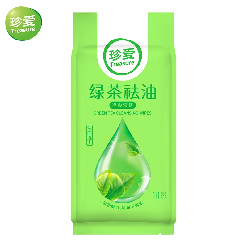 10 Bags 100 Count Treasure Green Tea Extract Facial & Hands Wipes Nonwoven Wet Tissue Alcohol Free | Красота и здоровье